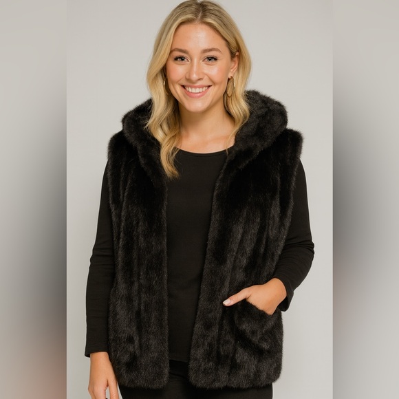 Suzanne Somers Collection FAUX FUR Black Vest - Picture 1 of 6